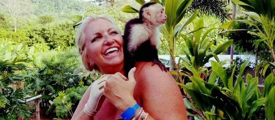 Roatan Monkey Interaction - Capuchin monkey at rescued animals sanctuary